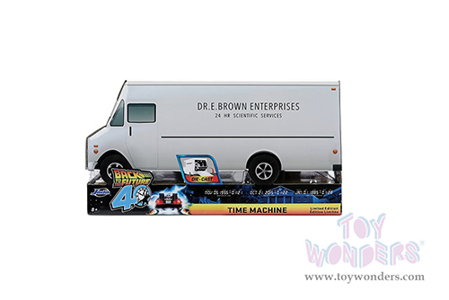 Jada Toys - Hollywood Rides | DeLorean DMC (Time Machine) "Back to the Future" with Dr. E. Brown's Enterprise truck 40th Anniversary Special Packaging (1/32 scale diecast model car, Frost Brush Metal) 36848