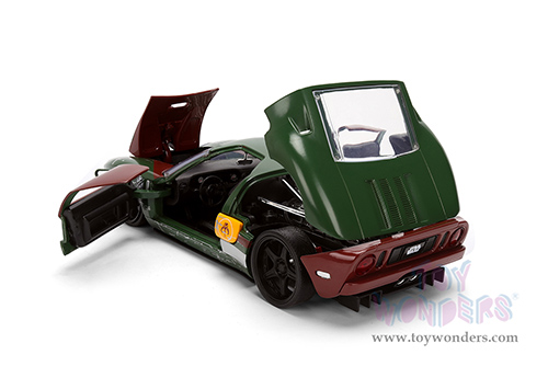 Jada Toys - Hollywood Rides | Ford GT (Weathered) with Boba Fett™ Figure "Star Wars" (2005, 1/24, diecast model car, Green/Brown) 36909