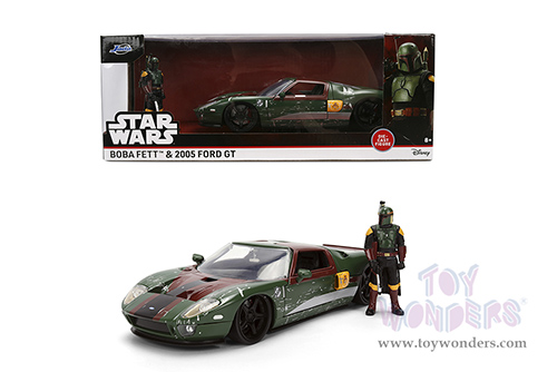 Jada Toys - Hollywood Rides | Ford GT (Weathered) with Boba Fett™ Figure "Star Wars" (2005, 1/24, diecast model car, Green/Brown) 36909