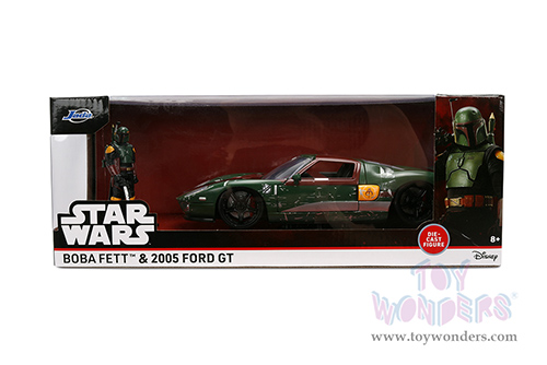 Jada Toys - Hollywood Rides | Ford GT (Weathered) with Boba Fett™ Figure "Star Wars" (2005, 1/24, diecast model car, Green/Brown) 36909