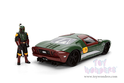 Jada Toys - Hollywood Rides | Ford GT (Weathered) with Boba Fett™ Figure "Star Wars" (2005, 1/24, diecast model car, Green/Brown) 36909