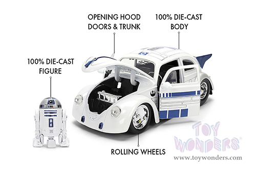 Jada Toys - Hollywood Rides |  Volkswagen Drag Beetle with R2-D2™ Diecast Figure "Star Wars" (1959, 1/24, diecast model car, White) 36912
