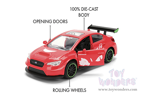 Jada Toys - Hollywood Rides | Subaru WRX STi with Knuckles Theme "Sonic the Hedgehog" (2016, 1/32 scale diecast model car, Red) 37024
