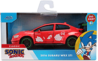 Jada Toys - Hollywood Rides | Subaru WRX STi with Knuckles Theme "Sonic the Hedgehog" (2016, 1/32 scale diecast model car, Red) 37024; 