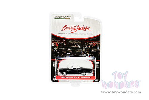 Greenlight - Barrett Jackson Series 9 | Plymouth GTX 440 Convertible (1370.1) (1969, 1/64 scale diecast model car, Black with Silver Stripes) 37250D/48