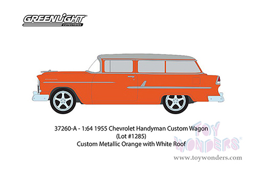 Greenlight - Barrett Jackson Series 10 | Chevrolet&reg; Handyman Custom Wagon (Lot #1285) (1955, 1/64 scale diecast model car, Custom Metallic Orange with White Roof) 37260A/48