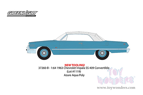 Greenlight - Barrett Jackson Series 10 | Chevrolet&reg; Impala SS 409 Convertible (Lot #1119) (1963, 1/64 scale diecast model car, Azure Aqua Blue) 37260B/48