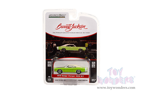 Greenlight - Barrett Jackson Series 10 | Dodge Charger HEMI R/T (Lot #777) (1970, 1/64 scale diecast model car, Sublime Green with White Roof and White Trunk Stripe) 37260E/48