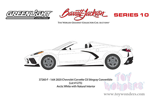 Greenlight - Barrett Jackson Series 10 | Chevrolet® Corvette C8 Stingray Convertible (Lot #1275) (2020, 1/64 scale diecast model car, Artic White) 37260F/48