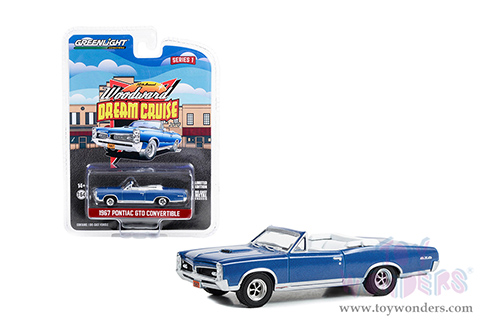 Greenlight - Woodward Dream Cruise Series 1 | Pontiac GTO Convertible "16th Annual Woodward Dream Cruise Featured Heritage Vehicle" (2010) (1967, 1/64 scale diecast model car, Blue Metallic) 37280A/48