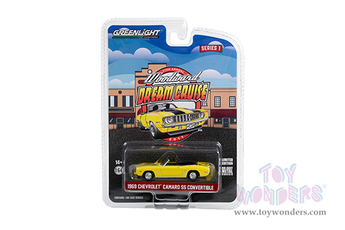 Greenlight - Woodward Dream Cruise Series 1 | Chevrolet&reg; Camaro SS Convertible "17th Annual Woodward Dream Cruise Featured Heritage Vehicle" (2011) (1969, 1/64 scale diecast model car, Yellow with Black Stripes) 37280B/48