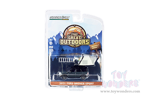  Greenlight - The Great Outdoors Series 1 | Ford Bronco Sport with Modern Rooftop Tent (2021, 1/64 scale diecast model car, Dark Gray/Black) 38010F/48