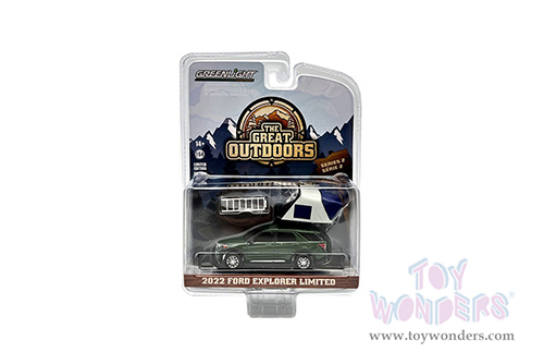  Greenlight - The Great Outdoors Series 2 | Ford Explorer Limited with Modern Rooftop Tent (2022, 1/64 scale diecast model car, Dark Green) 38030F/48