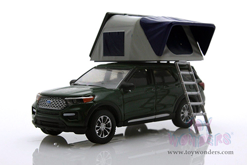 Greenlight - The Great Outdoors Series 2 | Ford Explorer Limited with Modern Rooftop Tent (2022, 1/64 scale diecast model car, Dark Green) 38030F/48