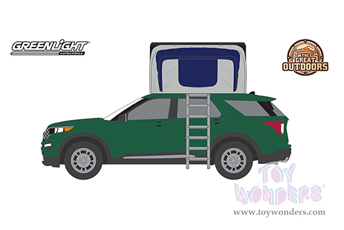  Greenlight - The Great Outdoors Series 2 | Ford Explorer Limited with Modern Rooftop Tent (2022, 1/64 scale diecast model car, Dark Green) 38030F/48