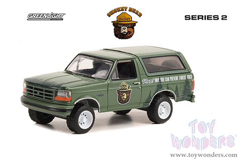  Greenlight - Smokey Bear Series 2 | Ford Bronco "Please! Only You Can Prevent Forest Fires” (1996, 1/64 scale diecast model car, Green) 38040E/48
