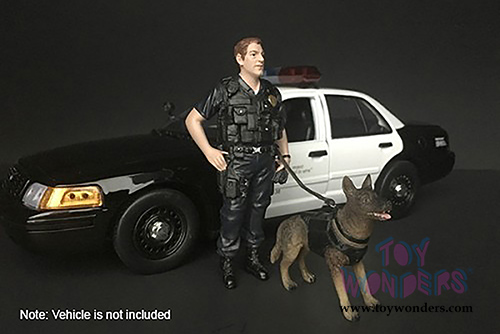 American Diorama Figurine - Police Officer with K9 Dog Unit I (Set of 2, 1/18 scale, Black) 38163