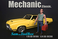 American Diorama Figurine - Mechanic Classic Sam with Toolbox (1/18 scale, Blue/Green) 38180