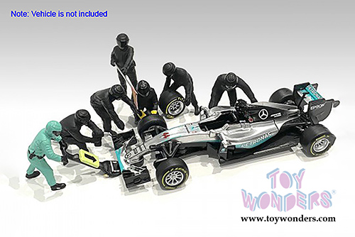 American Diorama Figurines - Formula One F1 Pit Crew Team Red - Set of 7 Figures and accessories (1/18 scale, Black) 76551