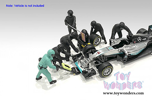 American Diorama Figurines - Formula One F1 Pit Crew Team Red - Set of 7 Figures and accessories (1/18 scale, Black) 76551
