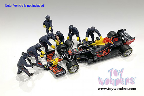 American Diorama Figurines - Formula One F1 Pit Crew Team Blue - Set of 7 Figures and accessories (1/43 scale, Blue) 38384