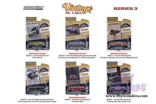 Greenlight - Vintage Ad Cars Series 3 (1/64 scale diecast model car, Asstd.) 39050/48