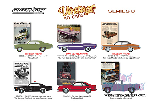 Greenlight - Vintage Ad Cars Series 3 (1/64 scale diecast model car, Asstd.) 39050/48