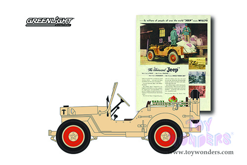 Greenlight - Vintage Ad Cars Series 5 | Willys MB Jeep® "The Universal Jeep®" (1945, 1/64 scale diecast model car, Cream) 39080A/48