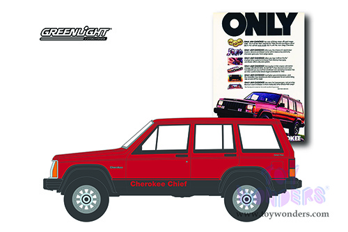 Greenlight - Vintage Ad Cars Series 5 | Jeep&reg; Cherokee Chief "Only in a Jeep&reg; Cherokee" (1984, 1/64 scale diecast model car, Red/Black Stripes) 39080F/48