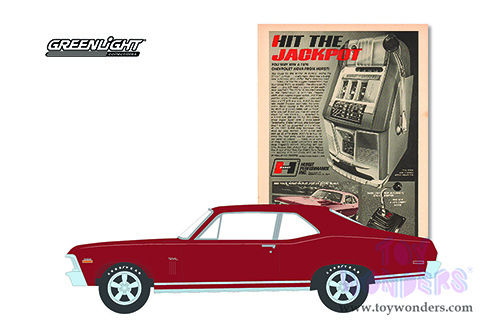 Greenlight - Vintage Ad Cars Series 6 | Chevrolet&reg; Nova "Hit the Jackpot. The Hurst Jackpot!" (1970, 1/64 scale diecast model car, Burgundy) 39090C/48