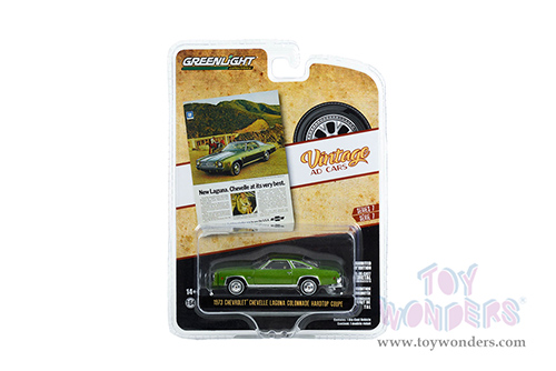 Greenlight - Vintage Ad Cars Series 7 | Chevrolet&reg; Chevelle Laguna Colonnade Hardtop Coupe "New Laguna. Chevelle At Its Very Best” (1973, 1/64 scale diecast model car, Green) 39100E/48