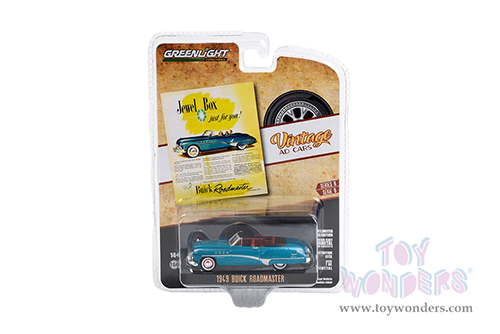 Greenlight - Vintage Ad Cars Series 8 | Buick Roadmaster "Jewel Box Just For You!" (1949, 1/64 scale diecast model car, Blue Metallic) 39110A/48