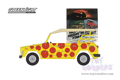 Greenlight - Vintage Ad Cars Series 8 | Volkswagen Thing Type 181 "Volkswagen Presents The Thing. It Can Be Anything!!!" (1974, 1/64 scale diecast model car,  Yellow with Red Polka Dots) 39110C/48