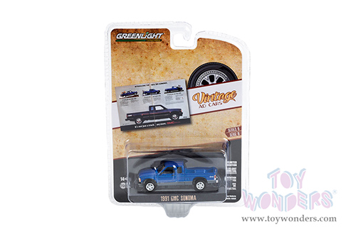 Greenlight - Vintage Ad Cars Series 8 | GMC Sonoma Pickup Truck "It's Not Just A Truck Anymore" (1991, 1/64 scale diecast model car, Blue Metallic and Gray) 39110F/48