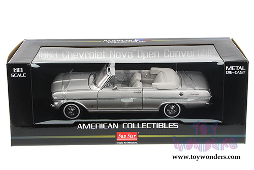 Sun Star USA - Chevrolet Nova Open Convertible (1963, 1/18 scale diecast model car, Satin Silver) 3976