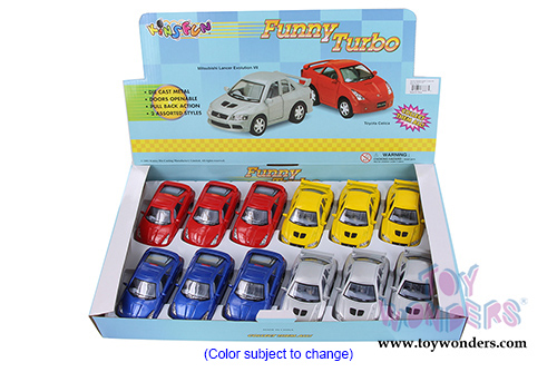 4010/11D Kinsmart Funny Turbo Mitsubishi Lancer Evolution VII Toyota Celica Diecast Model Car Display Box Package