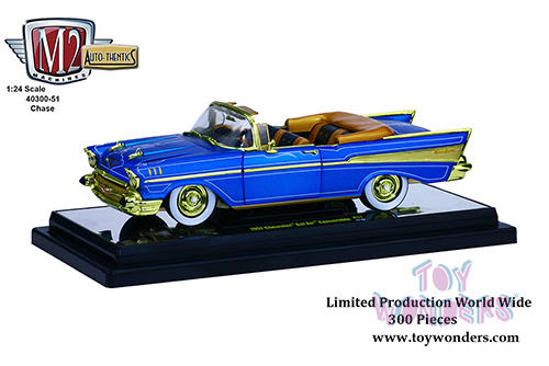 Castline M2 Machines Auto-Thentics - Chevrolet Bel Air Convertible (1957, 1/24 scale diecast model car, Satin Blue) 40300/51A