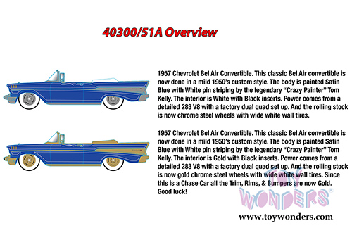 Castline M2 Machines Auto-Thentics - Chevrolet Bel Air Convertible (1957, 1/24 scale diecast model car, Satin Blue) 40300/51A