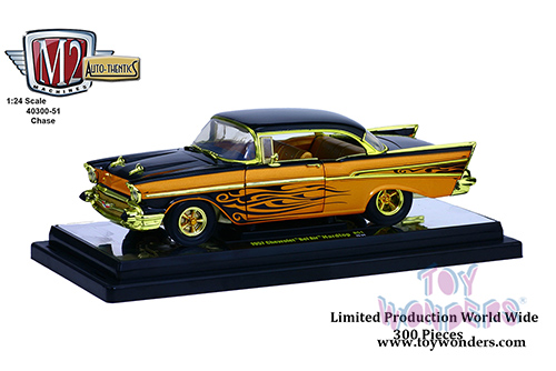 Castline M2 Machines Auto-Thentics - Chevrolet Bel Air Hard Top (1957, 1/24 scale diecast model car, Molten Gold/Black) 40300/51B