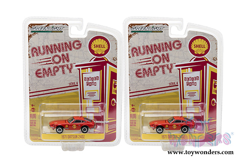 Greenlight - Running on Empty Series 4 | Datsun 240Z Shell Oil (1971, 1/64 scale diecast model car, Red) 41040E/48