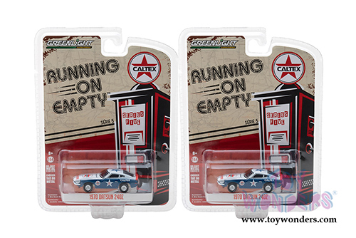 Greenlight - Running on Empty Series 5 | Datsun 240Z "Caltex" #8 (1970, 1/64 scale diecast model car, Blue/White) 41050E/48
