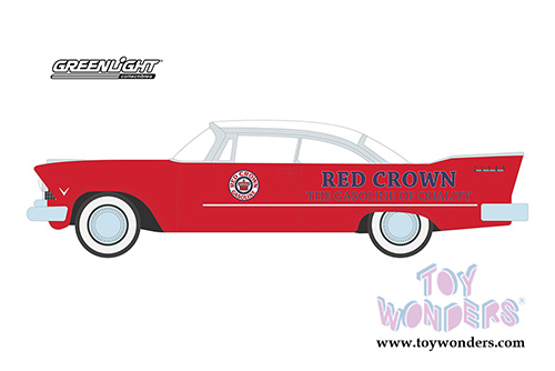 Greenlight - Running On Empty Series 9 | Plymouth Savoy Hardtop Red Crown Gasoline (1957, 1/64 scale diecast model car, Red/White) 41090A/48