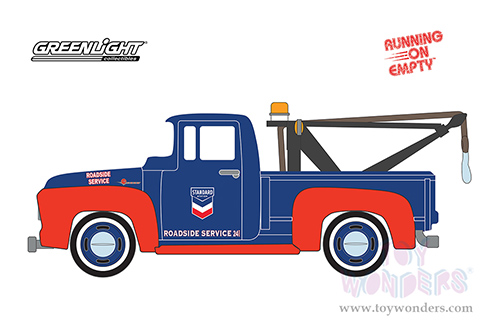 Greenlight - Running on Empty Series 13 | Ford F-100 Tow Truck with Drop-in Tow Hook "Standard Oil" (1954, 1/64 scale diecast model car, Blue/Matte Red) 41130A/48