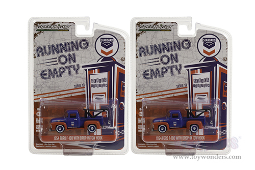 Greenlight - Running on Empty Series 13 | Ford F-100 Tow Truck with Drop-in Tow Hook "Standard Oil" (1954, 1/64 scale diecast model car, Blue/Matte Red) 41130A/48