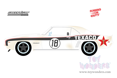 Greenlight - Running on Empty Series 14 | Chevrolet® Camaro RS #18 (Dirty Version) "Texaco" (1969, 1/64 scale diecast model car, White with Stripes) 41140B/48
