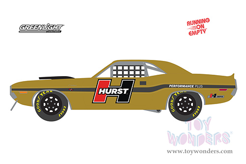 Greenlight - Running on Empty Series 14 | Dodge Challenger R/T "Hurst Performance Plus" (1970, 1/64 scale diecast model car, Gold with Stripes) 41140C/48