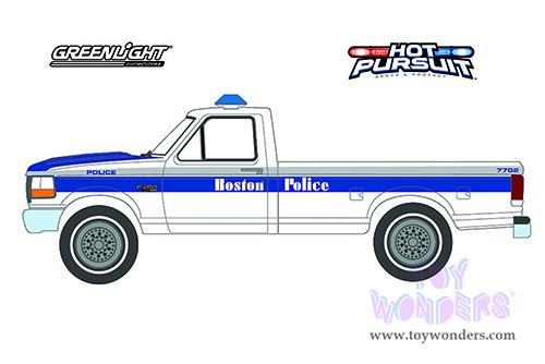 Greenlight - Hot Pursuit Series 40 | Ford F-250 Pickup Truck "Boston Police Department" (Massachusetts) (1995, 1/64 scale diecast model car, White and Blue) 42980C/48