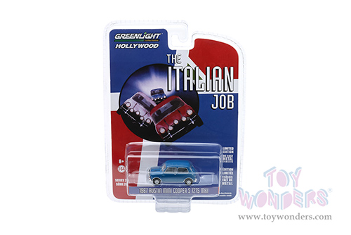 Greenlight - Hollywood Series 28 | The Italian Job Austin Mini Cooper S 1275 MkI (1967, 1/64 scale diecast model car, Blue) 44880A/48