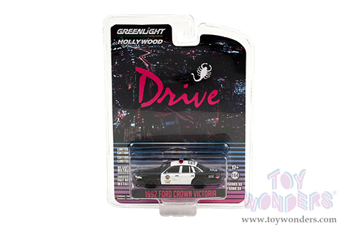 Greenlight - Hollywood Series 33 | Ford Crown Victoria Police Interceptor "Los Angeles Police Department" (LAPD) "Drive" (2011) Movie (1992, 1/64 scale diecast model car, Black/White) 44930D/48