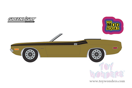 Greenlight - Hollywood Series 34 | Dodge Challenger 340 Convertible - The Mod Squad (1968-73 TV Series) (1971, 1/64 scale diecast model car, Gold) 44940A/48